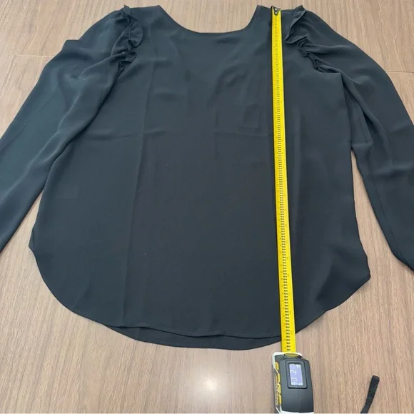 Loft Womens XS Black Blouse Top Long Sleeve w/ Ruffle Back Cutout Semi Sheer NWT - Picture 7 of 10